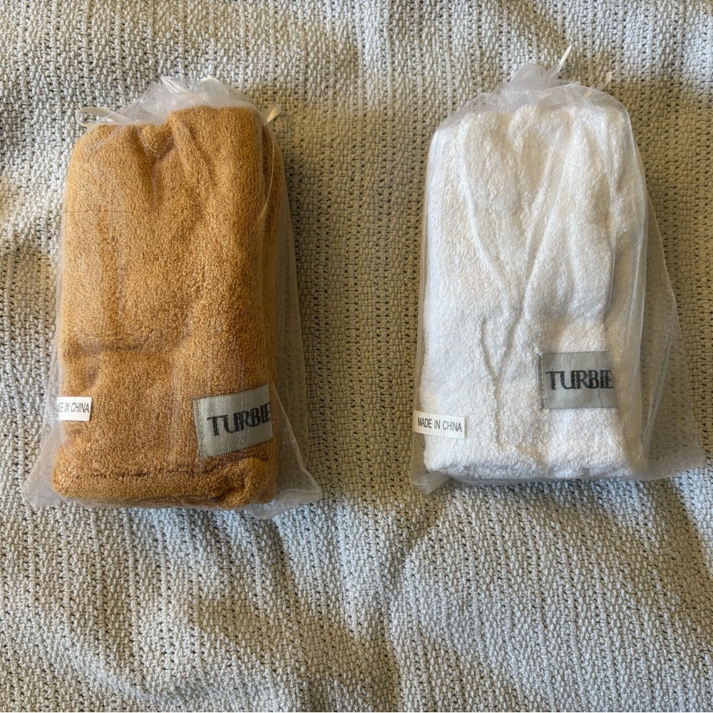 Turbie Hair Towels in Brown and White